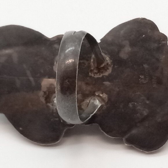 Vintage Double Blue Mabe Pearl Silver Tone Ring Size 7.5 - Picture 3 of 5